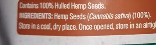 Hemp Seeds ingredients label