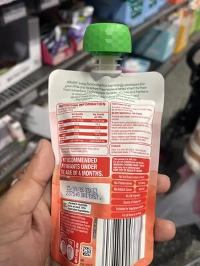 Apple banana and peach fruit puree ingredients label