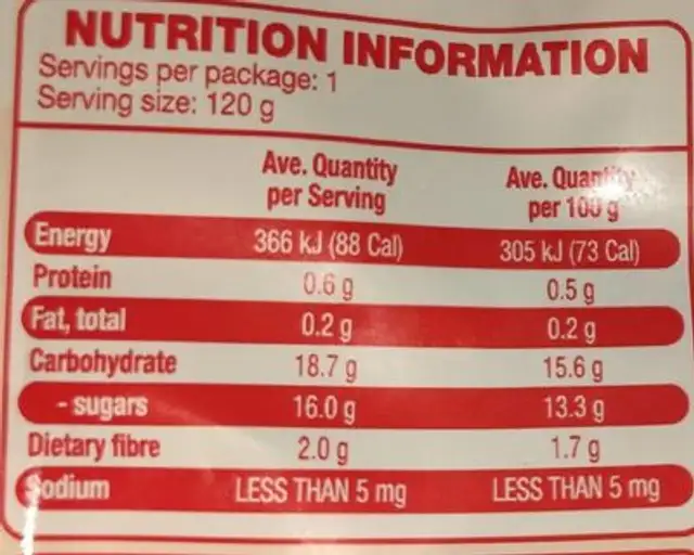 Apple banana and peach fruit puree nutrition facts table