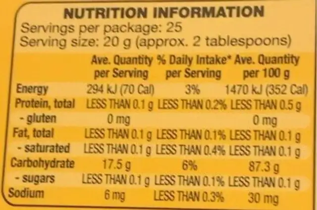 CORNFLOUR nutrition facts table