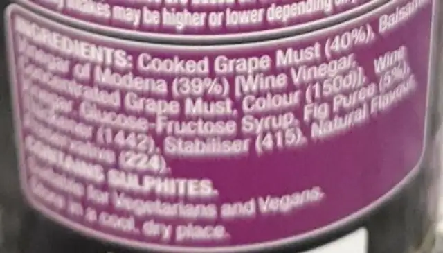 Fig Glaze ingredients label