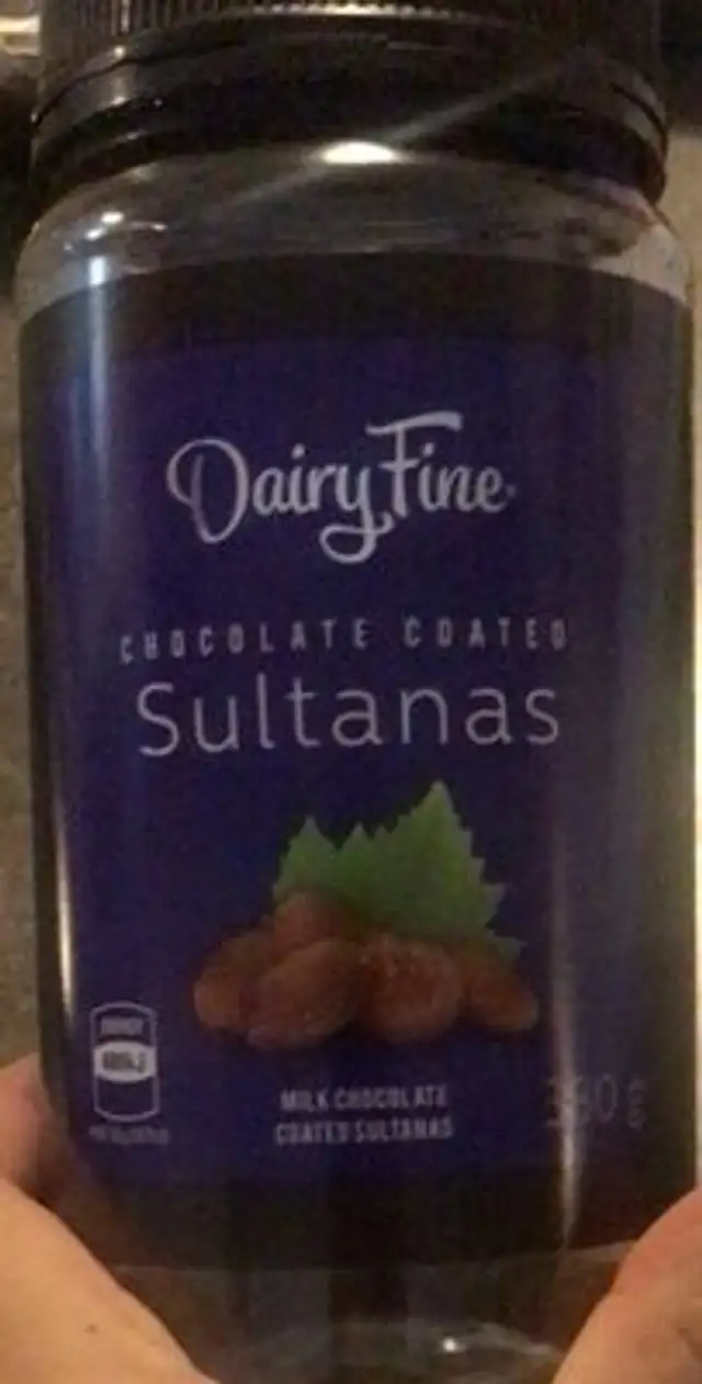 Chocolate coated sultanas