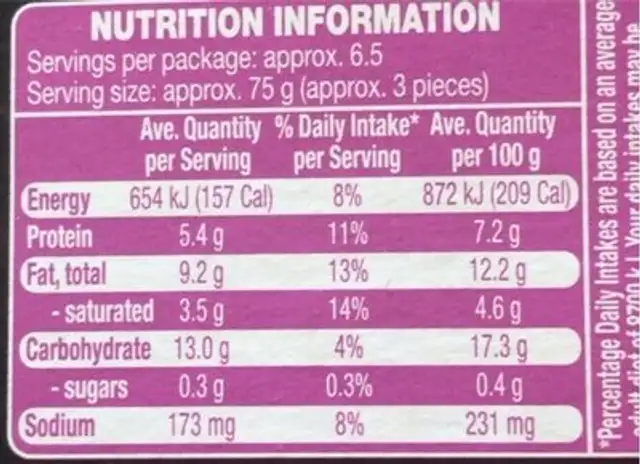 soup dumplings nutrition facts table