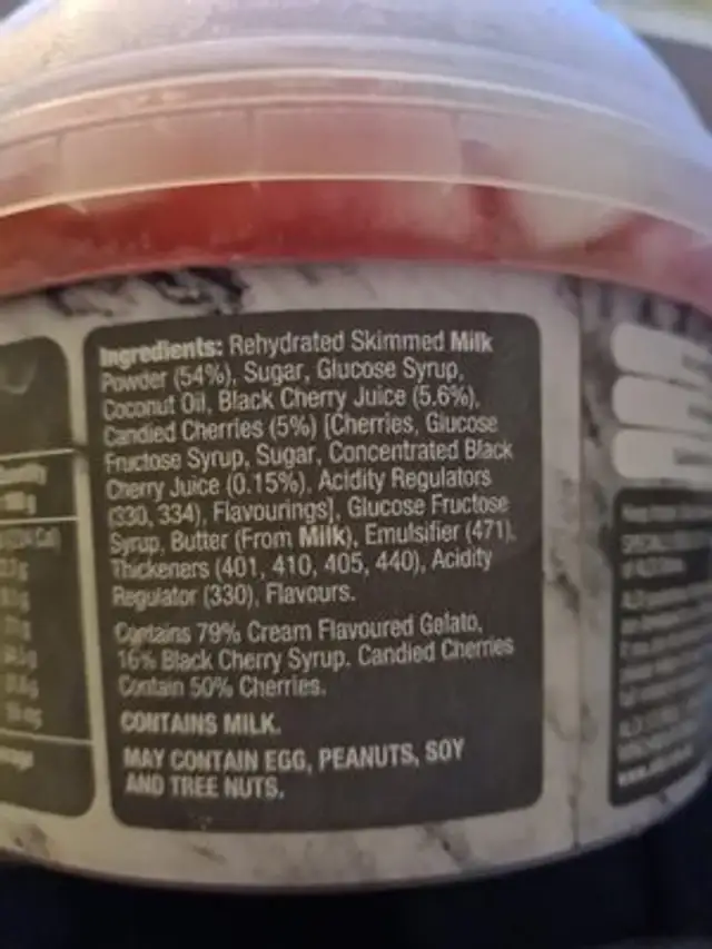 cherry gelato ingredients label