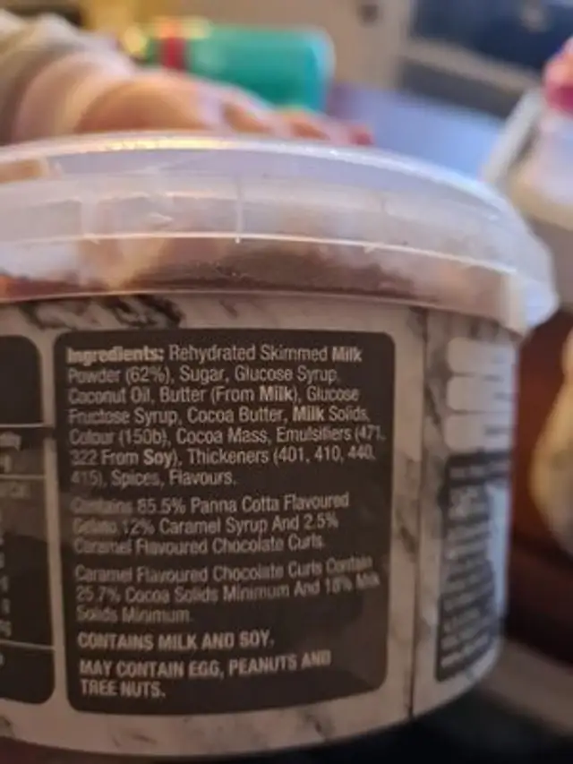 Caramel gelato ingredients label