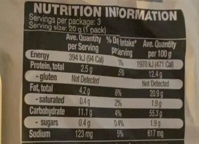 Salt and Pepper hummus chips nutrition facts table