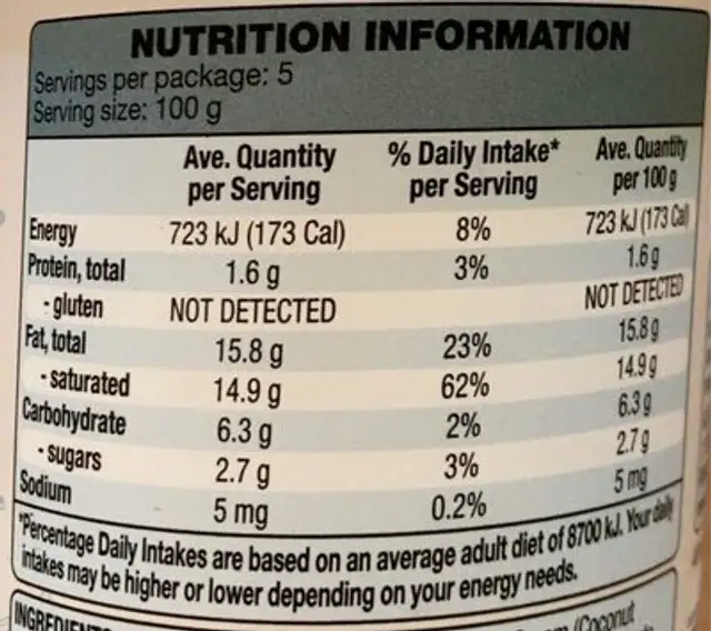 Yoconut organic vanilla nutrition facts table