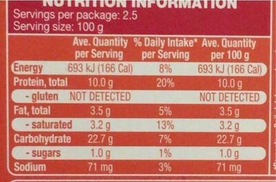 Meatless mince nutrition facts table