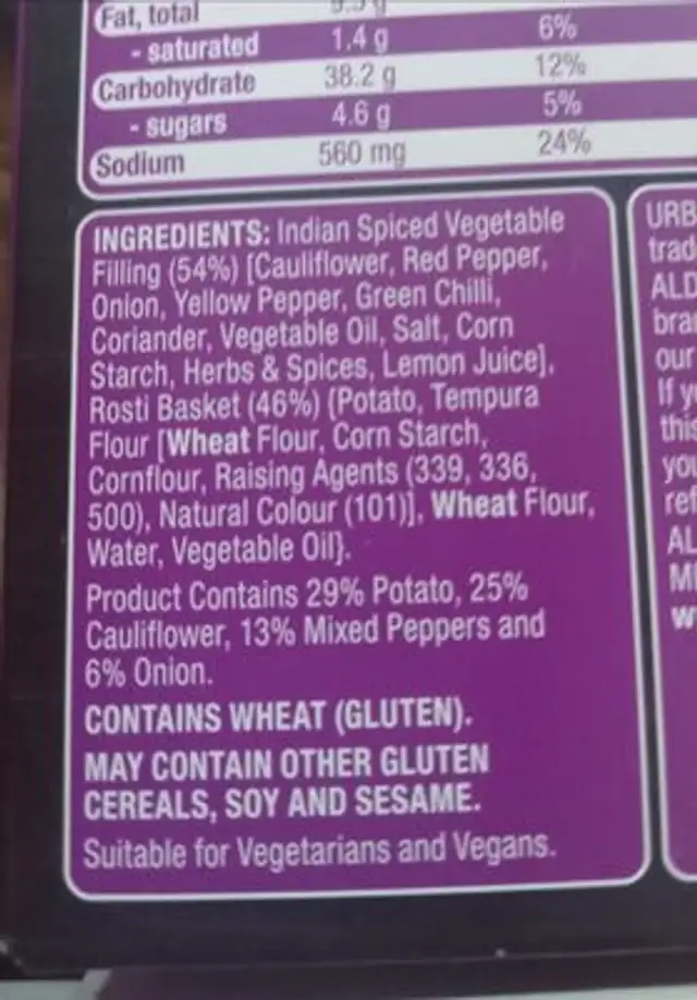 rosti baskets ingredients label
