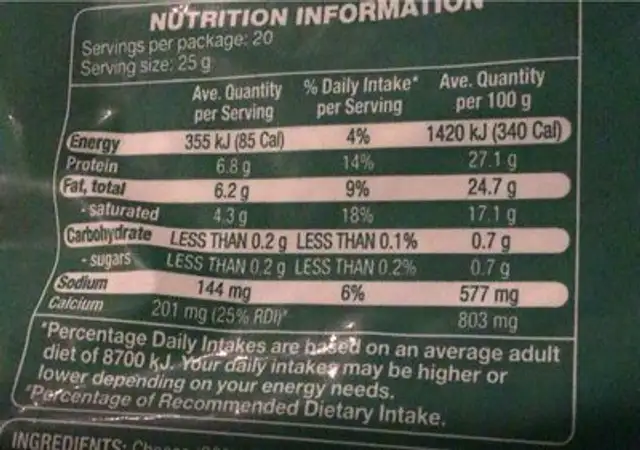 mozzarella cheese nutrition facts table