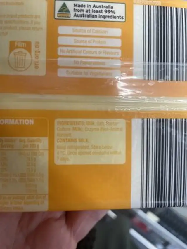 COLBY Cheese Block ingredients label