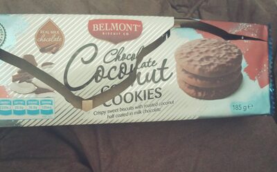 Belmont chocolate coconut cookies 185g front packaging