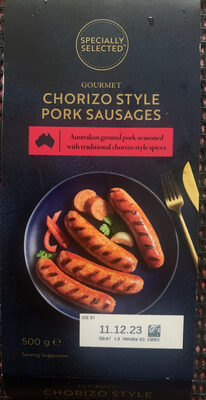 Gourmet Chorizo style pork sausages front packaging