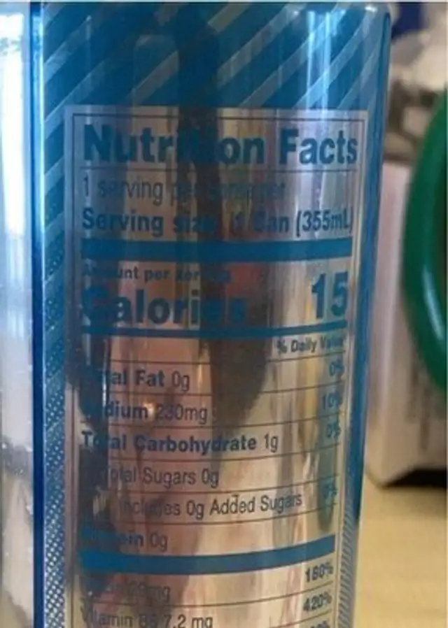 Red Thunder Sugar Free Energy Drink nutrition facts table