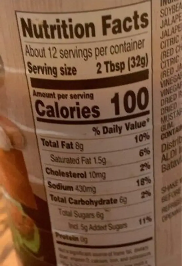 Bang Bang nutrition facts table