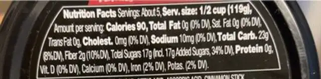 Peaches with Cinnamon nutrition facts table