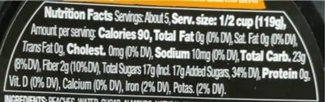 Peaches with almonds and amaretto nutrition facts table