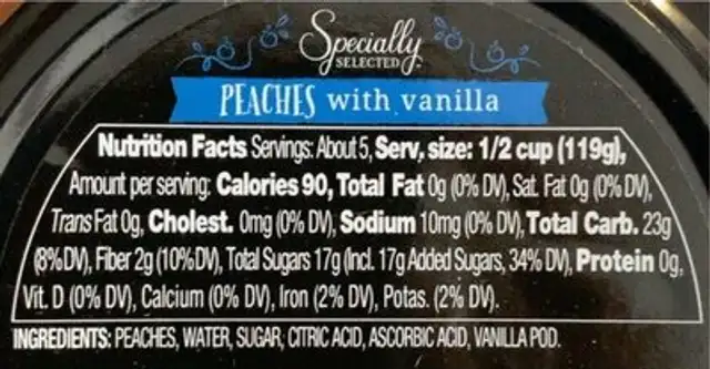 Peaches with Vanilla nutrition facts table