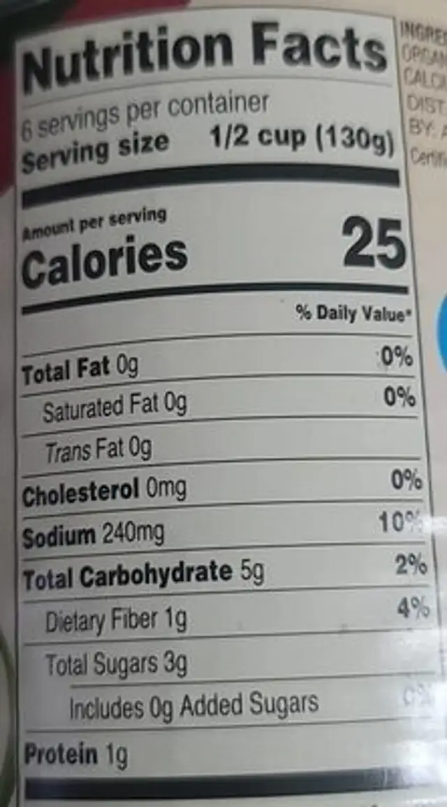 Organic dice tomatoes nutrition facts table