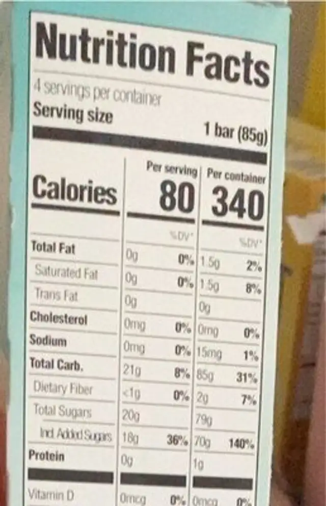 Caribbean frozen fruit bars nutrition facts table