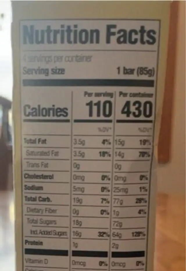 Pina Colada Frozen Fruit bars nutrition facts table