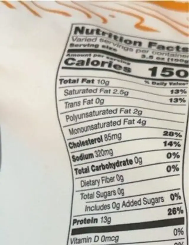 All Natural Chicken Wings nutrition facts table