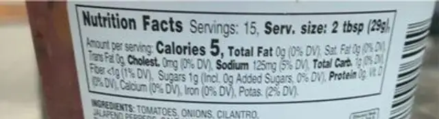 Mile fresh cut salsa nutrition facts table
