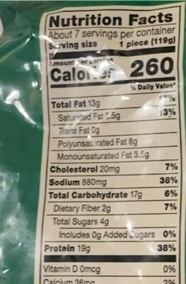 Parmesan Herb Encrusted Chicken Tenders nutrition facts table