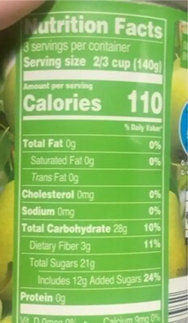 Pear slices nutrition facts table