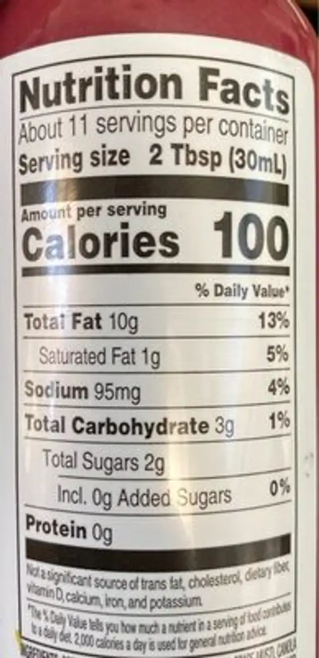 Beet Balsamic Vinagrette nutrition facts table