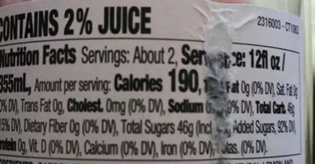 Pink lemonade nutrition facts table