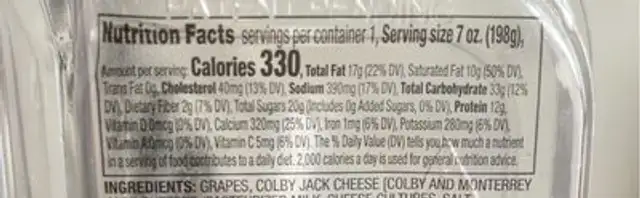Fruit and Cheese nutrition facts table