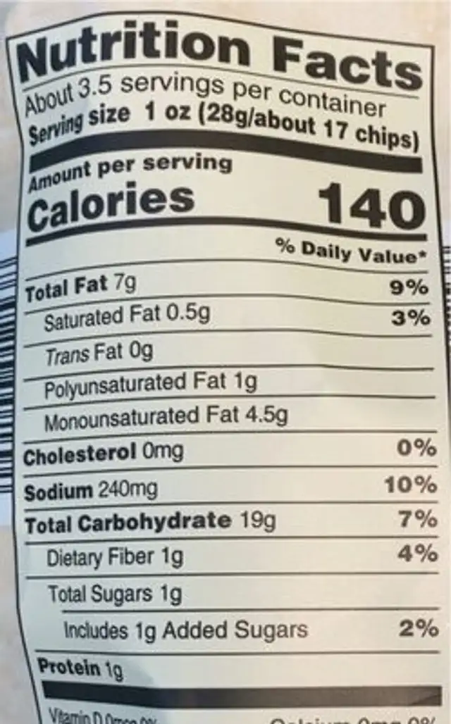 Quinoa Chips nutrition facts table
