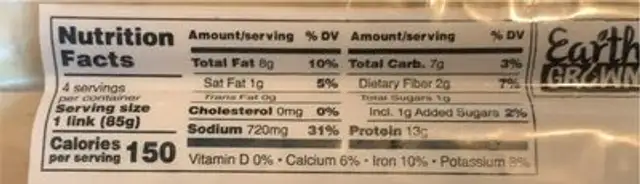 Meatless italian sausage nutrition facts table