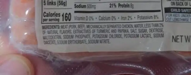 Cocktail Sausages ingredients label