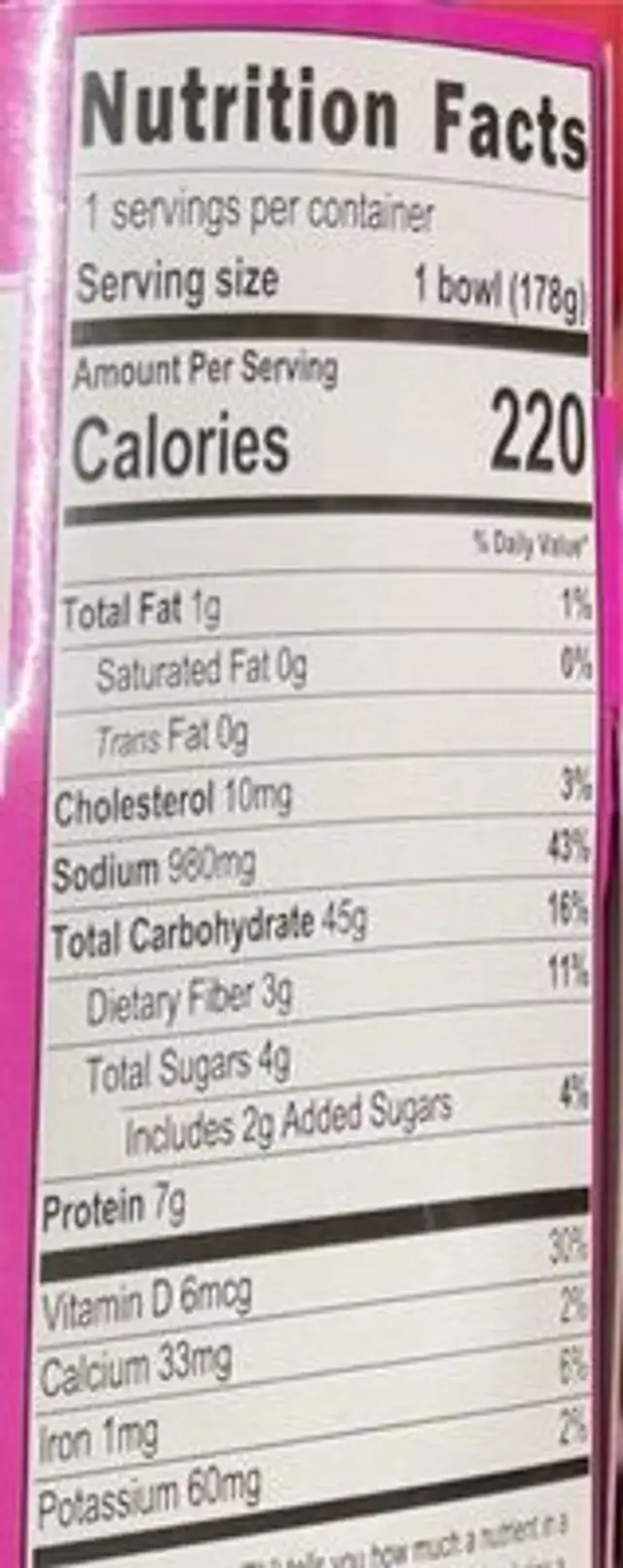 Udon Soup bowl nutrition facts table