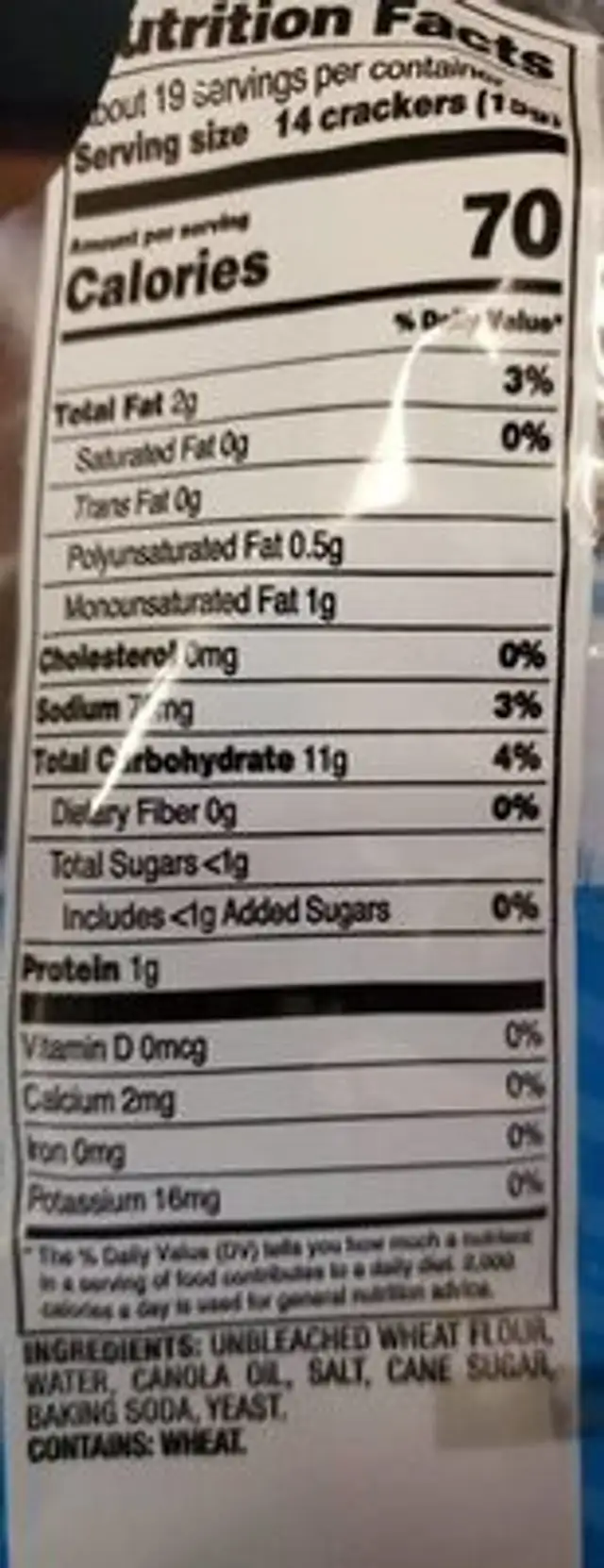 Soup and oyster crackers nutrition facts table