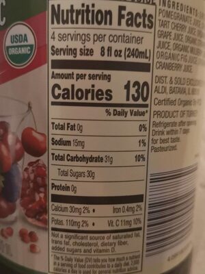 Super Food 100% Juice nutrition facts table