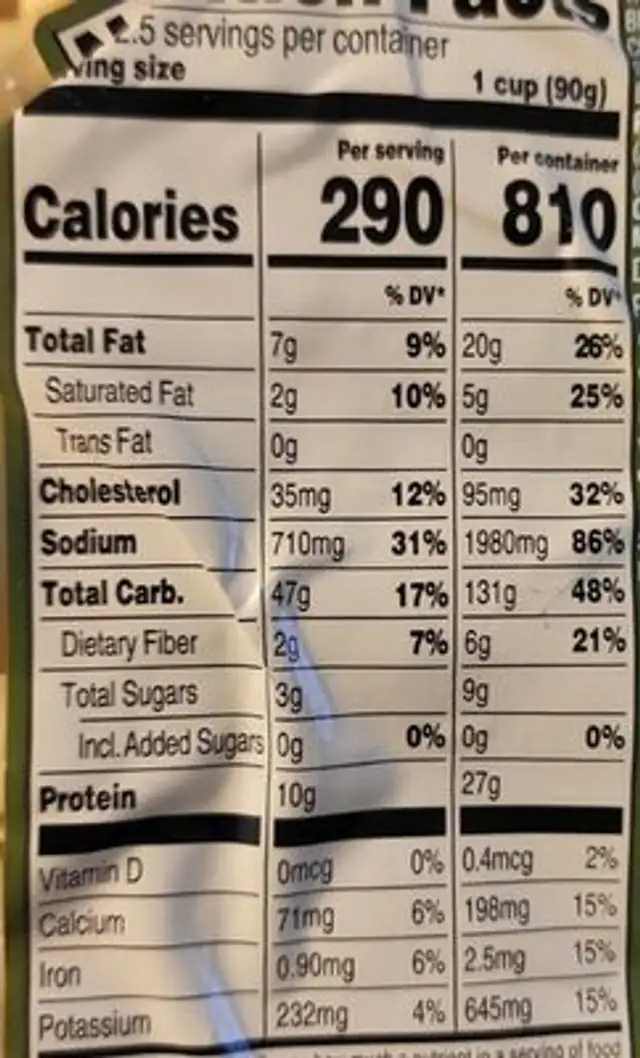 Cheese tortellini nutrition facts table
