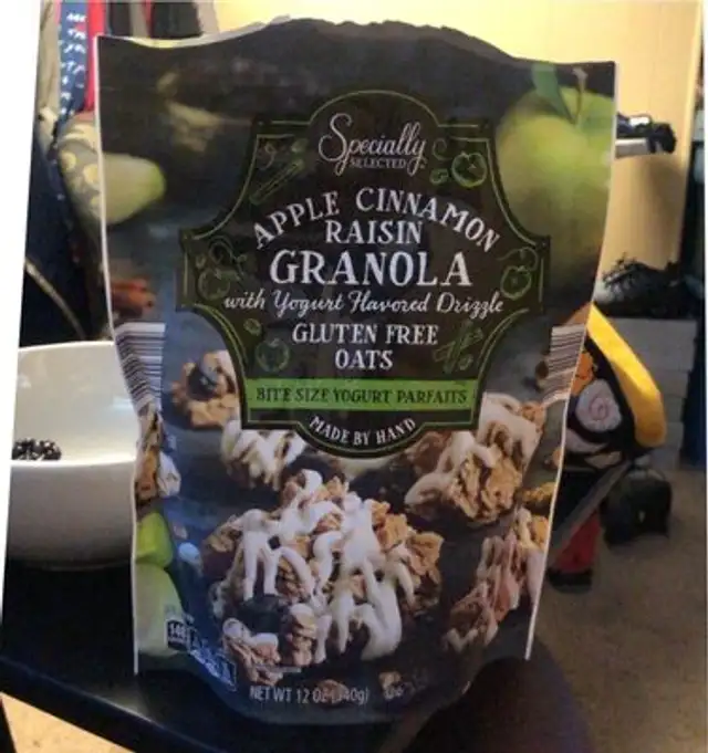 Apple Cinnamon Raisin Granola with yogurt flavored drizzle