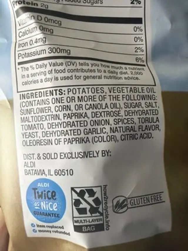 Mesquite barbecue flavored kettle chips, mesquite barbecue ingredients label