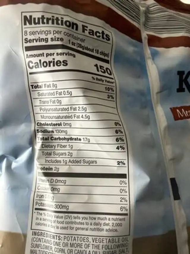 Mesquite barbecue flavored kettle chips, mesquite barbecue nutrition facts table