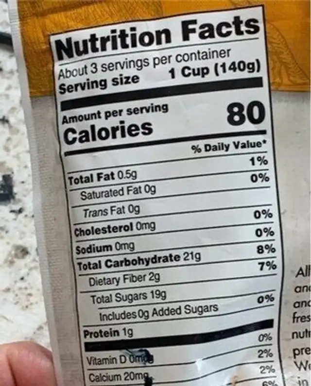 Mango chunks nutrition facts table