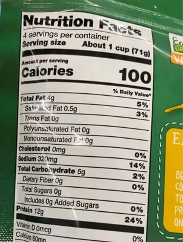 Chickenless Strips nutrition facts table
