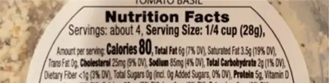 Crumbled Goat Cheese Tomato Basil nutrition facts table
