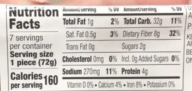 Whole rye bread nutrition facts table