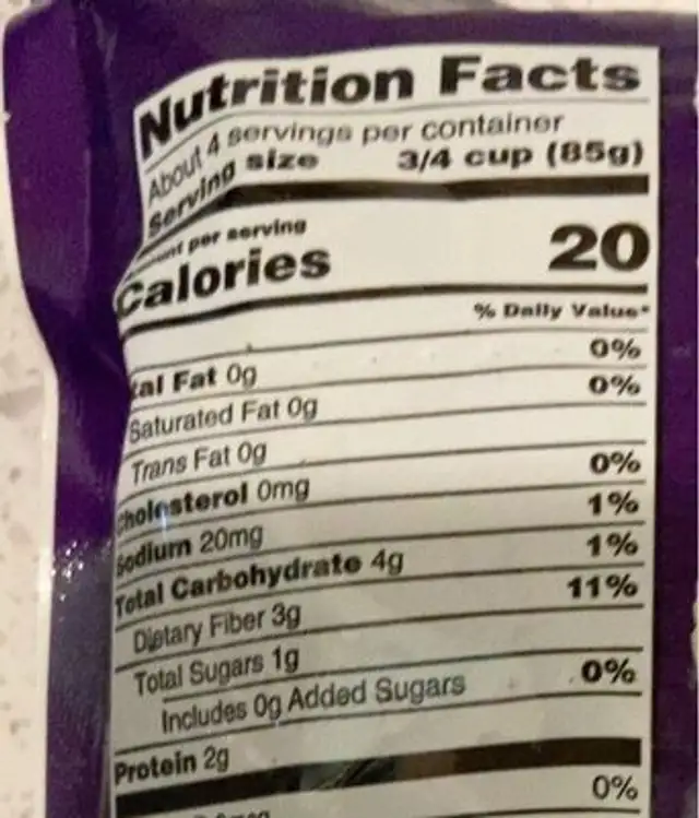 Steamed Broccoli Florets nutrition facts table