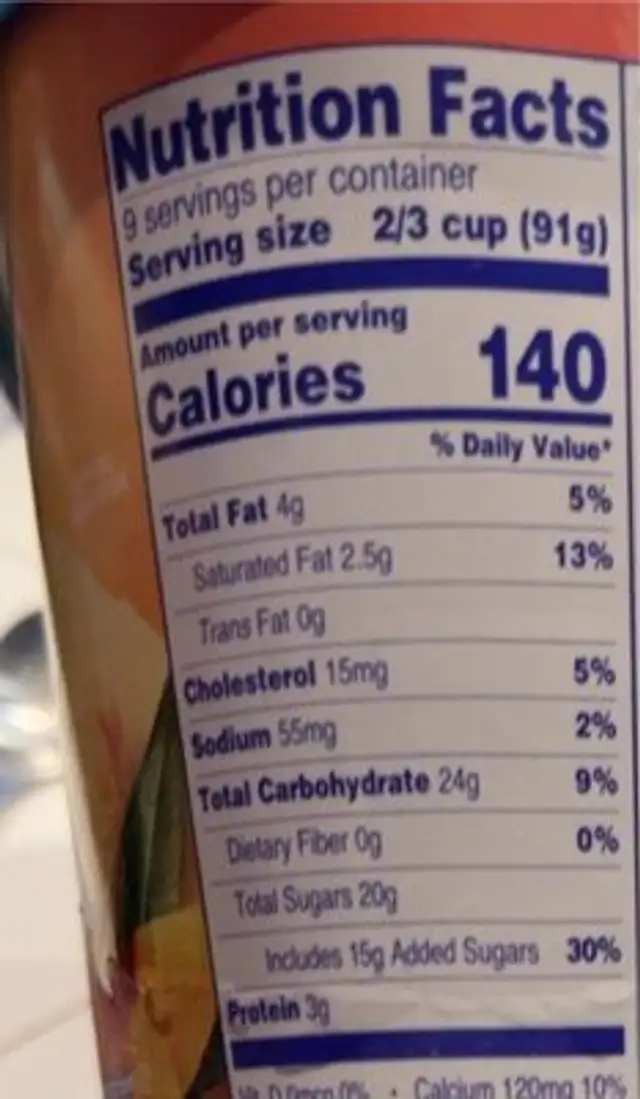 Peaches & cream nutrition facts table