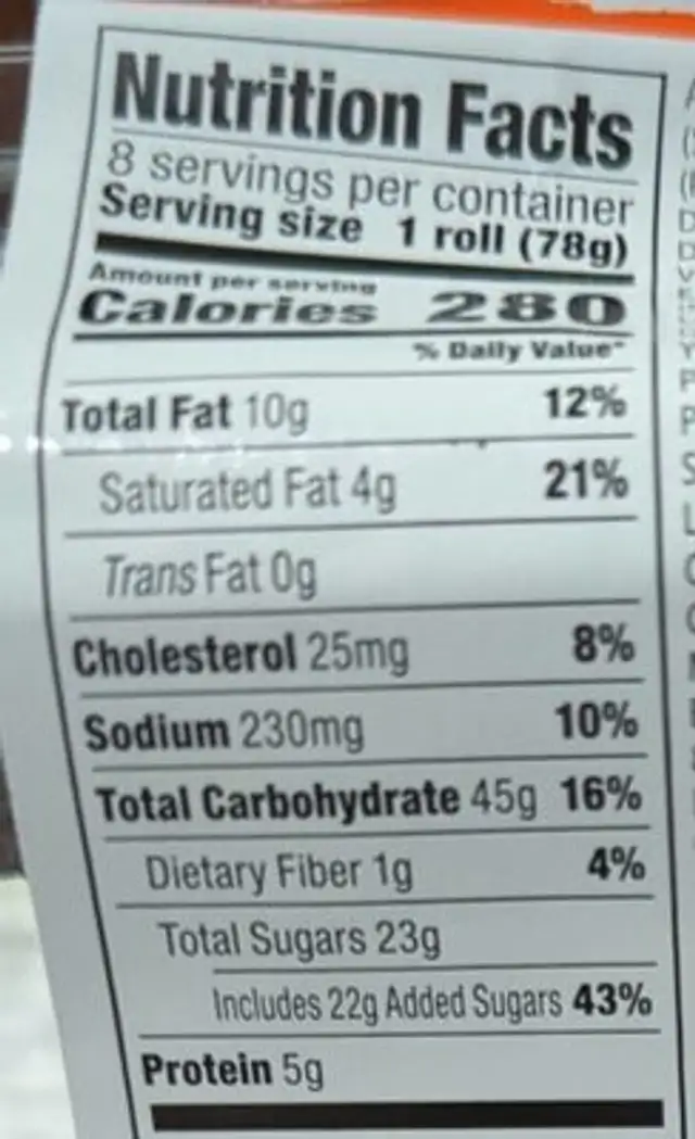 Bake Shop Cinnamon Rolls nutrition facts table