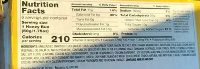 Honey Buns ingredients label